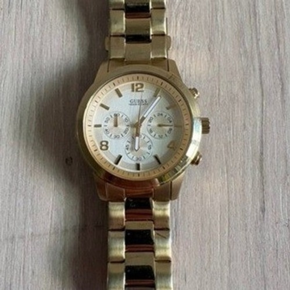 Guess Chronograph Watch Mens Gold Stainless Steel U15061G2 Waterpro Sporty